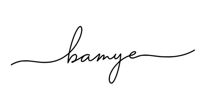Bamye handwritten cursive word, elegant script typography, clean white background
