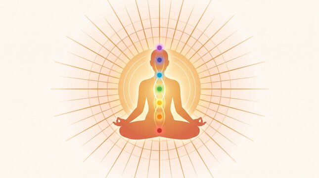 Visual Representation of the Human Body's Chakra System and Energy Flow during Meditation