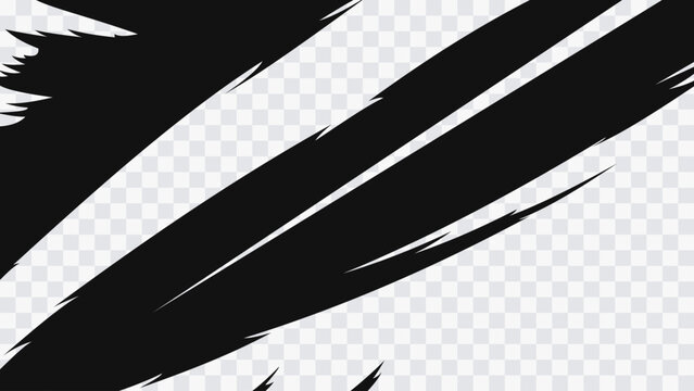 Abstract manga speed streaks isolated on transparent background. Dynamic black motion slashes with sharp diagonal lines for comic action and anime effects.