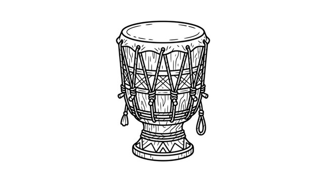 Hand drawn line art of a traditional djembe drum