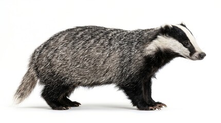 Naklejka premium Full body side view of a European badger isolated on a white background.