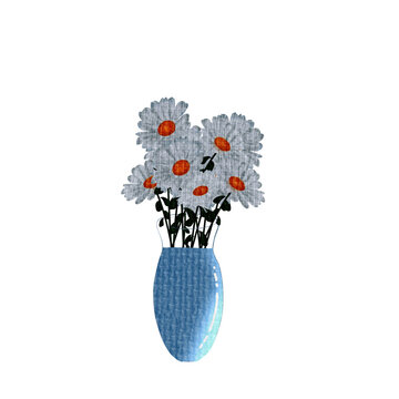 Daisy flowers in a vase illustration canvas texture 