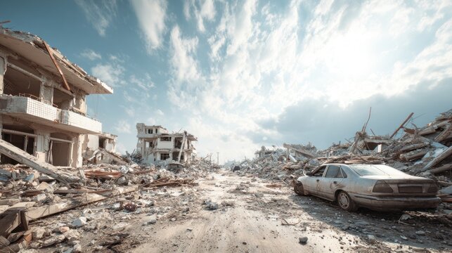 Aftermath of disaster: devastation and destruction in urban landscape