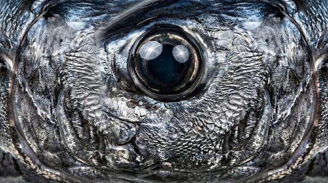 Extreme macro close up of a turtle eye and textured skin.