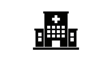 A stylized black icon of a hospital building with a cross symbol represents healthcare services and medical facilities. © Nevi