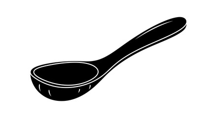 A black silhouette of a soup spoon filled with liquid stands against a stark white background, symbolizing nourishment and culinary preparation. © Nevi