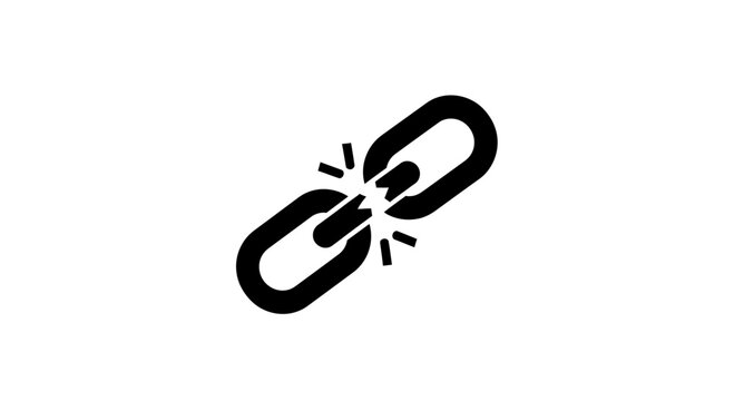 A broken chain link symbolizes a disconnection, a failed connection, or a break in a series or relationship.