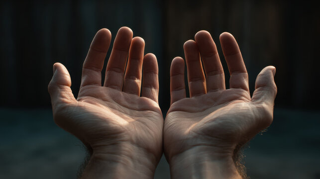 Open hand empty hand palm human hand pair gesture request welcome hope light isolated close up front view male hand adult skin fingers thumb anatomy body part symmetry open palm receiving offering