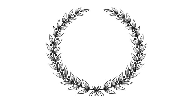 Elegant laurel wreath illustration on white decorative symbol and design element