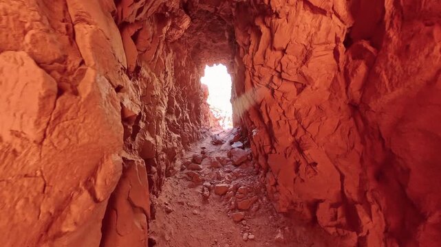 Repassing through Supai Tunnel on the North Kaibab Trail