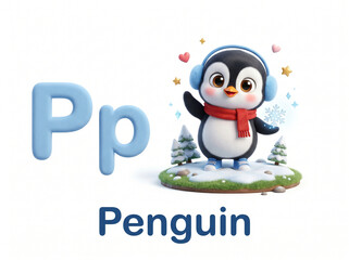 Naklejka premium Cute 3D Letter P Penguin Character Educational Alphabet Illustration