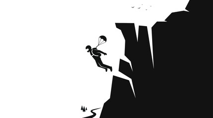 Skydiver leaping off a cliff edge, extreme sports, adventure, freedom, isolation © Maxim
