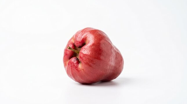 A Single Ripe Red Rose Apple Fruit Isolated on White Background.