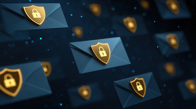 Digital envelope lock shield email security data protection network safety cyber defense secure message privacy shield encryption concept online communication