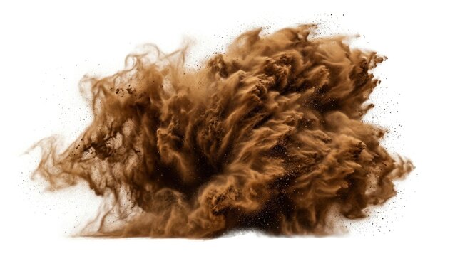 Close up of a fluffy brown cloud of wool or fur isolated on white background.