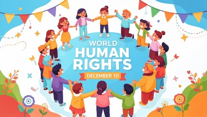 Fototapeta premium Children Holding Hands in Circle for World Human Rights