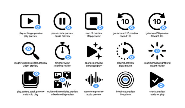 Playback control icons showing preview actions on white background