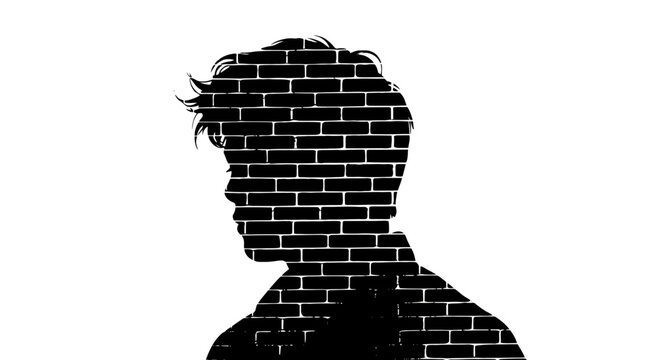 Silhouette of a man's head made of bricks.