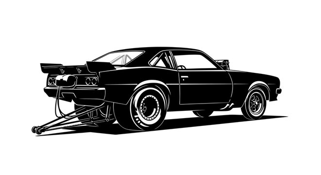 Black sports car with dragster elements.
