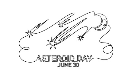 Asteroid Day June 30: Moon and Shooting Stars, Continuous Line Art © Tanduran