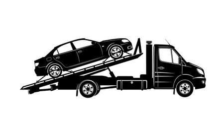 Naklejka premium Black silhouette of car on tow truck.