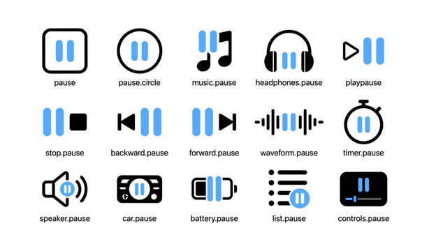 Pause icons showing control variants on white grid background