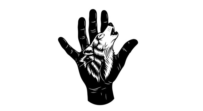 Black glove with wolf design.