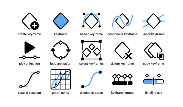 Keyframe icons displaying animation controls on white background