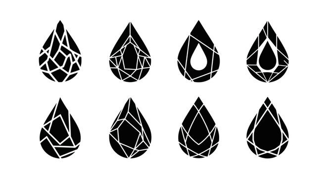 Black and white geometric tear drop shapes.