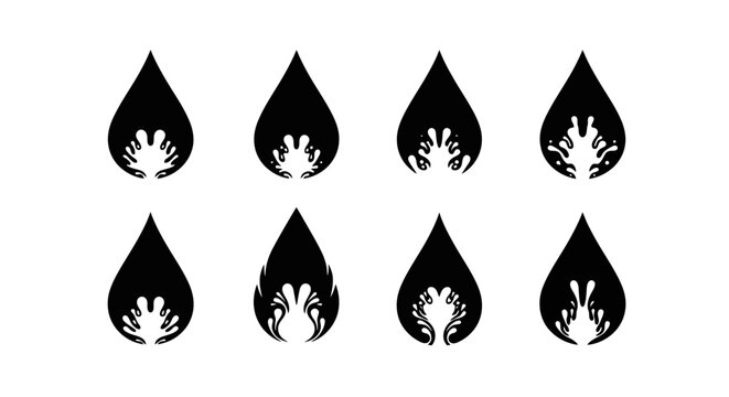 Black teardrop shapes with white floral designs.
