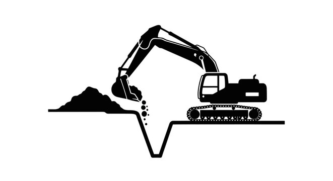 Excavator digging a deep hole with pile.
