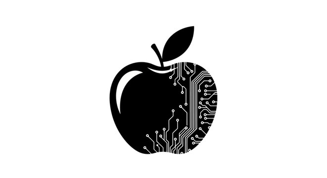 Black and white illustration of apple.