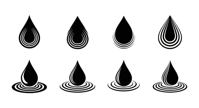 Black water drop icons in various designs.