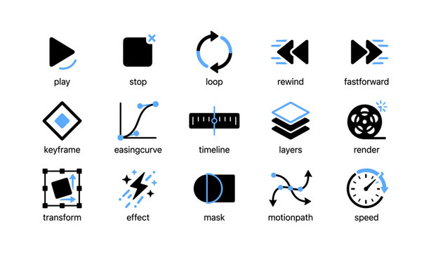Media and animation control icons showing playback and tools