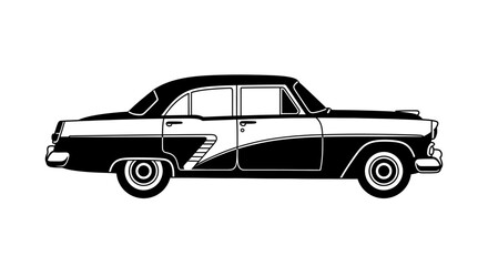 Fototapeta premium Black and white vintage sedan car side view graphic