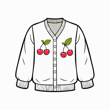 White Cardigan with Cherry Pattern