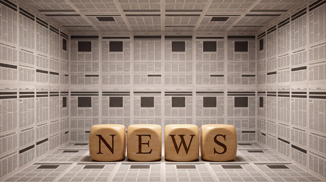 Editorial News Wooden Letter Blocks in Newspaper Archive Room for Journalism and Press Concept