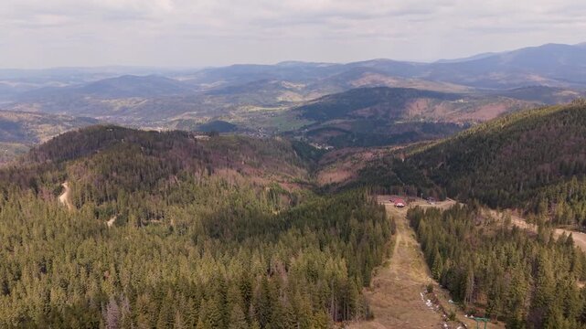 Aerial drone view of Hala Miziowa mountain hut near Pilsko in Beskid Żywiecki
