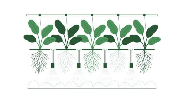 Vector illustration of plants growing in a hydroponic system