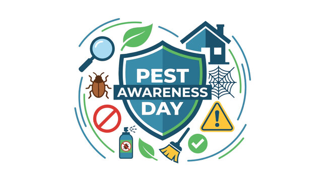 Pest Awareness Day Shield with Control and Prevention Icons