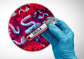 Plakat Ebola global Health Crisis virus outbreak blood test diagnosis concept showing a contagious viral infection and deadly pathogen symbolizing epidemic spread.