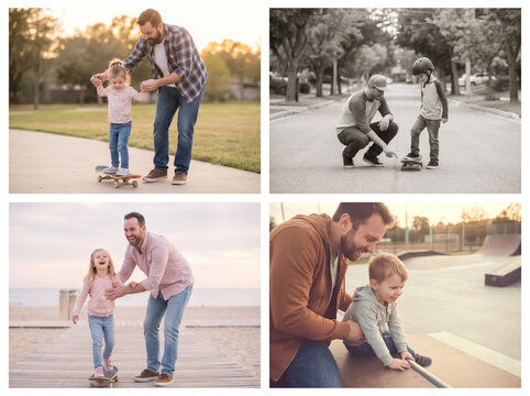 Fun outdoor family skateboarding activities multi photo collage