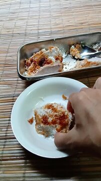 Steamed Taro with Grated Coconut Traditional Snack