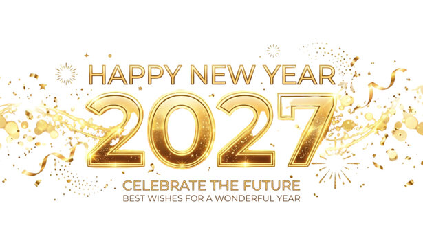Luxury Happy New Year 2027 Gold Sparkle Web Banner Vector