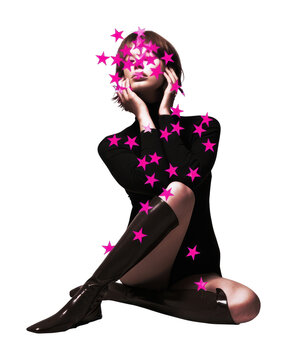 PNG Stylish woman with pink stars