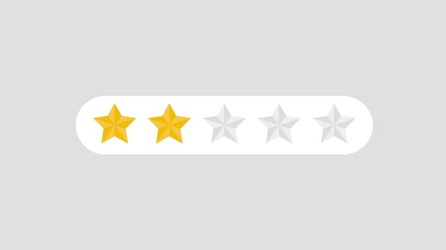 2 Star Review Animation Visualizes Testimonial Ratings for E-commerce and Online Stores - Two stars, 4k video