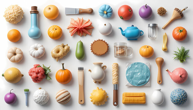Set of random everyday objects isolated on transparent background, realistic 3D render, clean PNG collection, high quality Adobe Stock