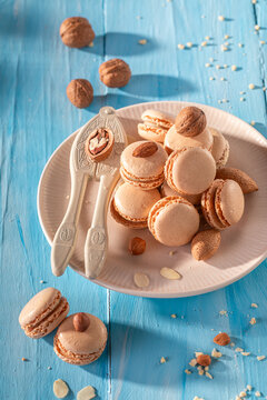 Sweet and delicious nut macarons as summer small snack.