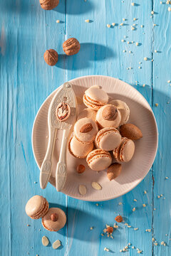 Tasty and fresh nut macarons as summer small snack.