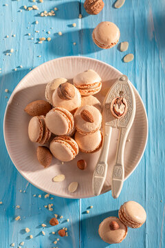 Creamy and homemade nut macarons as summer small snack.